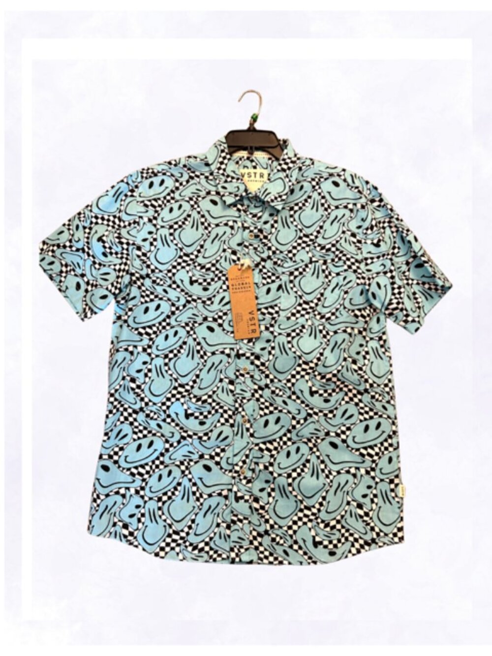 Smiley Face Button Down Men's Short Sleeve Shirt NWT